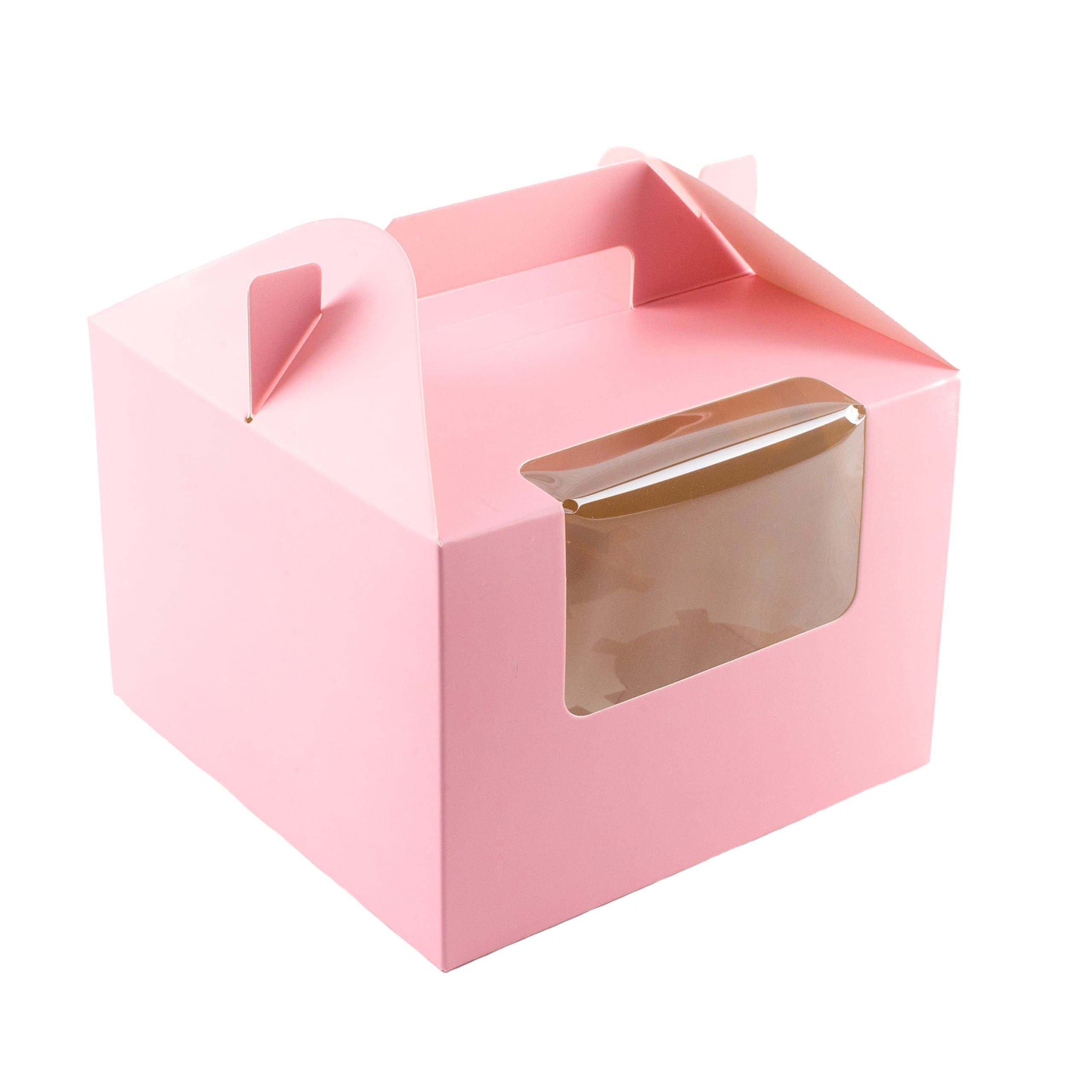 10 x Pink Cupcake Boxes Holds 4 Cakes with Handle and Display Window