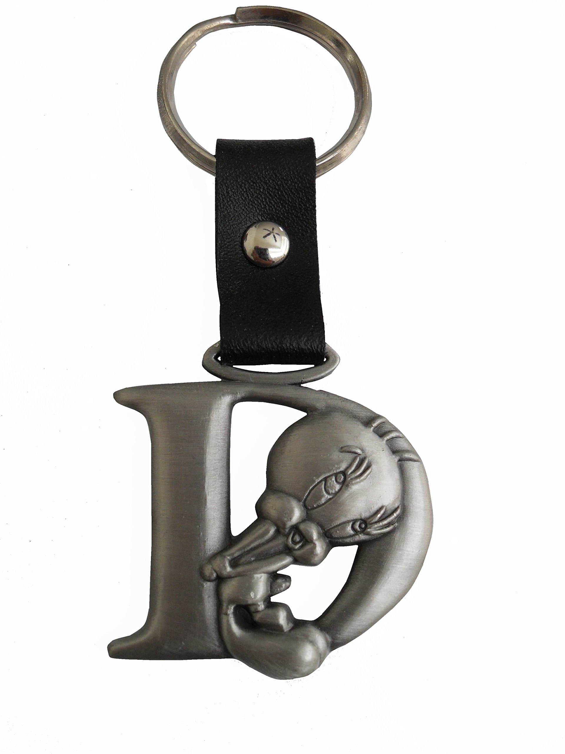 Tweety Bird Pewter Keychain Letter D