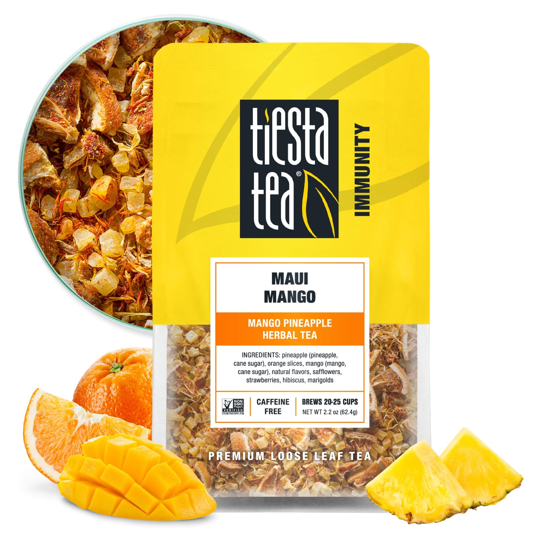 Tiesta Tea Maui Mango, Loose Leaf, Mango Pineapple Herbal Tea, Premium Non-Caffeinated Fruit Blend, Makes Hot or Iced & Brews Up to 25 Cups, 2.2 Ounce Resealable Pouch