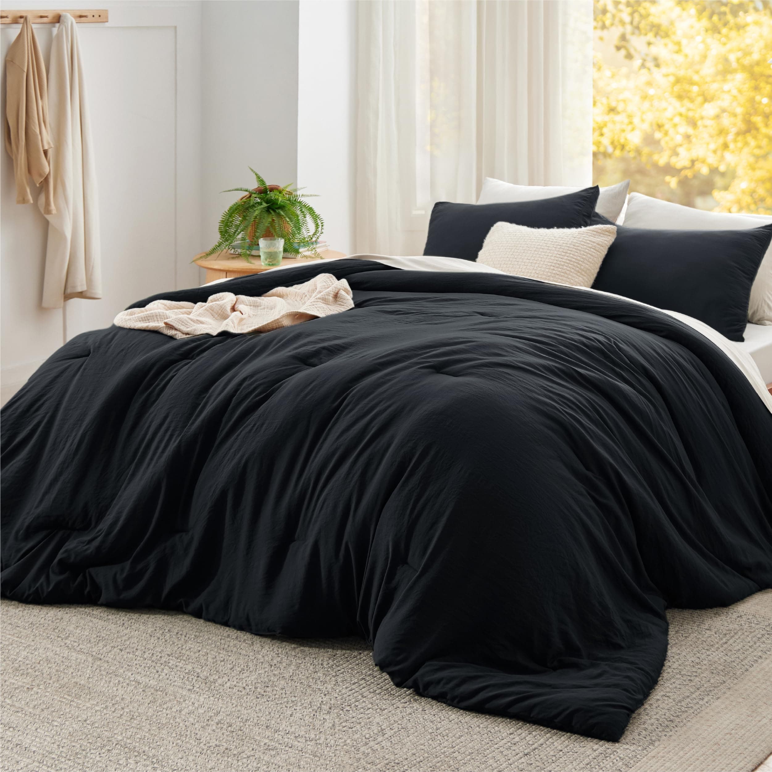 Bedsure Super King Plus Comforter Set, Black Soft Prewashed Bedding for All Seasons, 3 Pieces GentleSoft™ Bed Set, 1 Lightweight Comforter (128"x120") and 2 Pillowcases (20"x36")