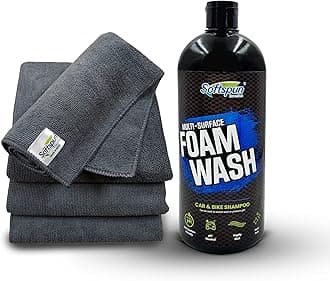 SOFTSPUN Microfiber 1 LTR Car Shampoo Combo 40x40cm 340gsm 4pcs Grey! Car & Bike Premium Liquid Shampoo Combo | Extra Suds, Removes Tough Dirt & Grime | pH Neutral | Works with Bucket &Foam Cannon.