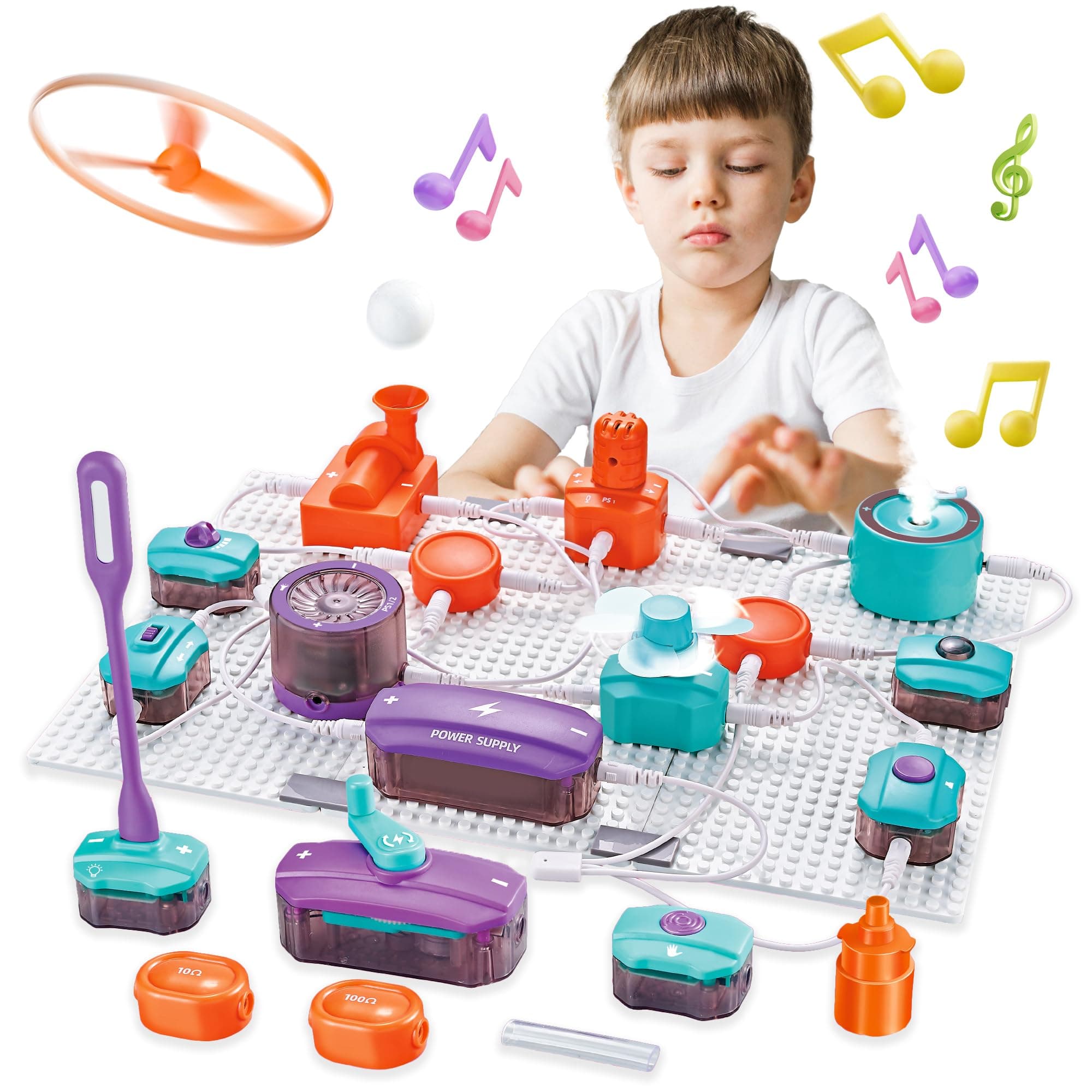 SMILESSKIDDO Circuit Board for Kids, 45 PCS DIY Electronics Exploration Kit with 100+ Projects, Physics Science Experiments, School Family STEM Educational Toy Gift for Kids 6+