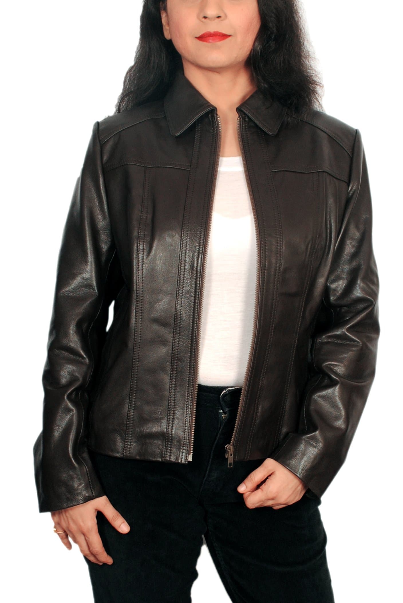 Women's Lambskin Leather Short Peacoat Jacket