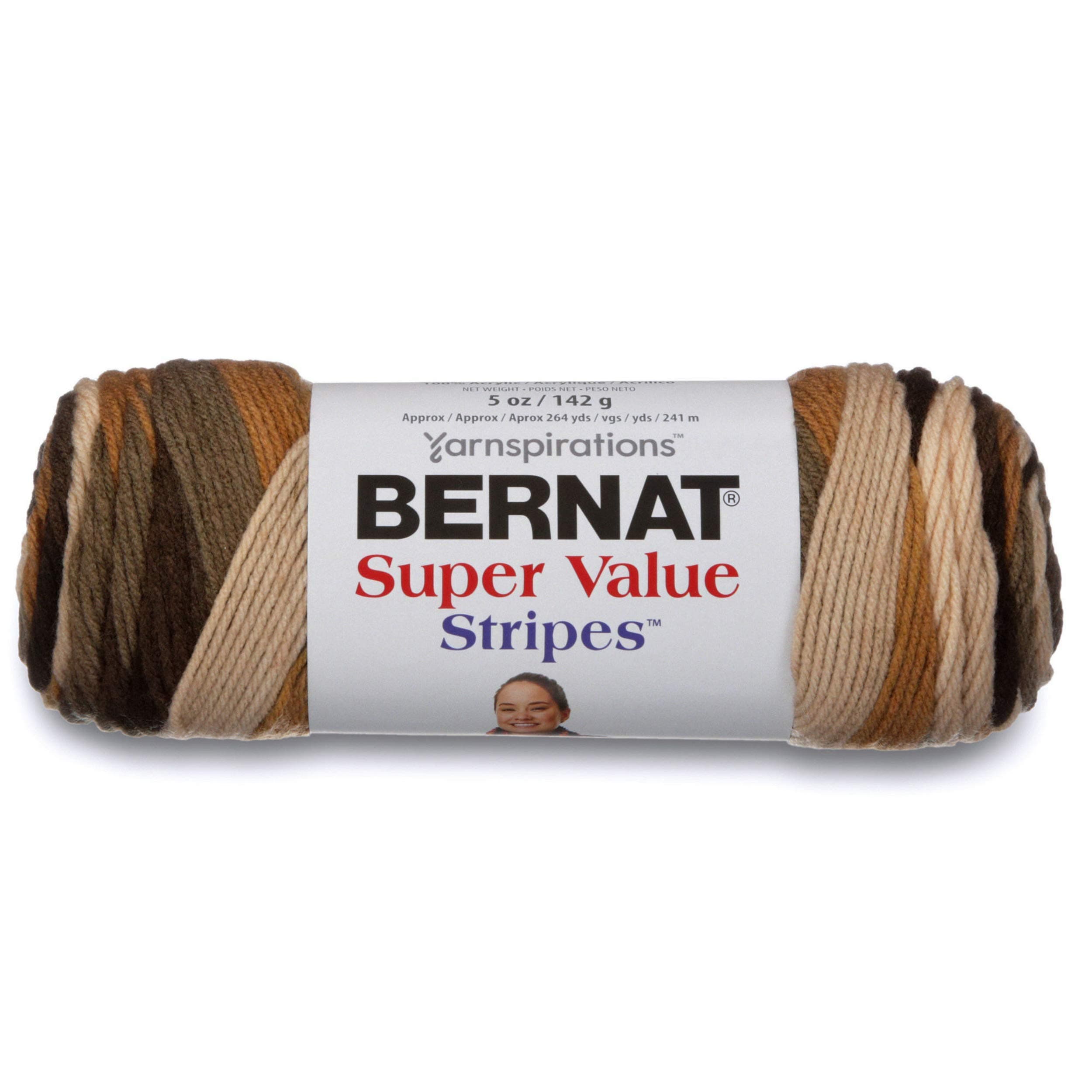 Bernat Super Value Yarn, 5 oz, Gauge 4 Medium Worsted, Beachwood Stripes