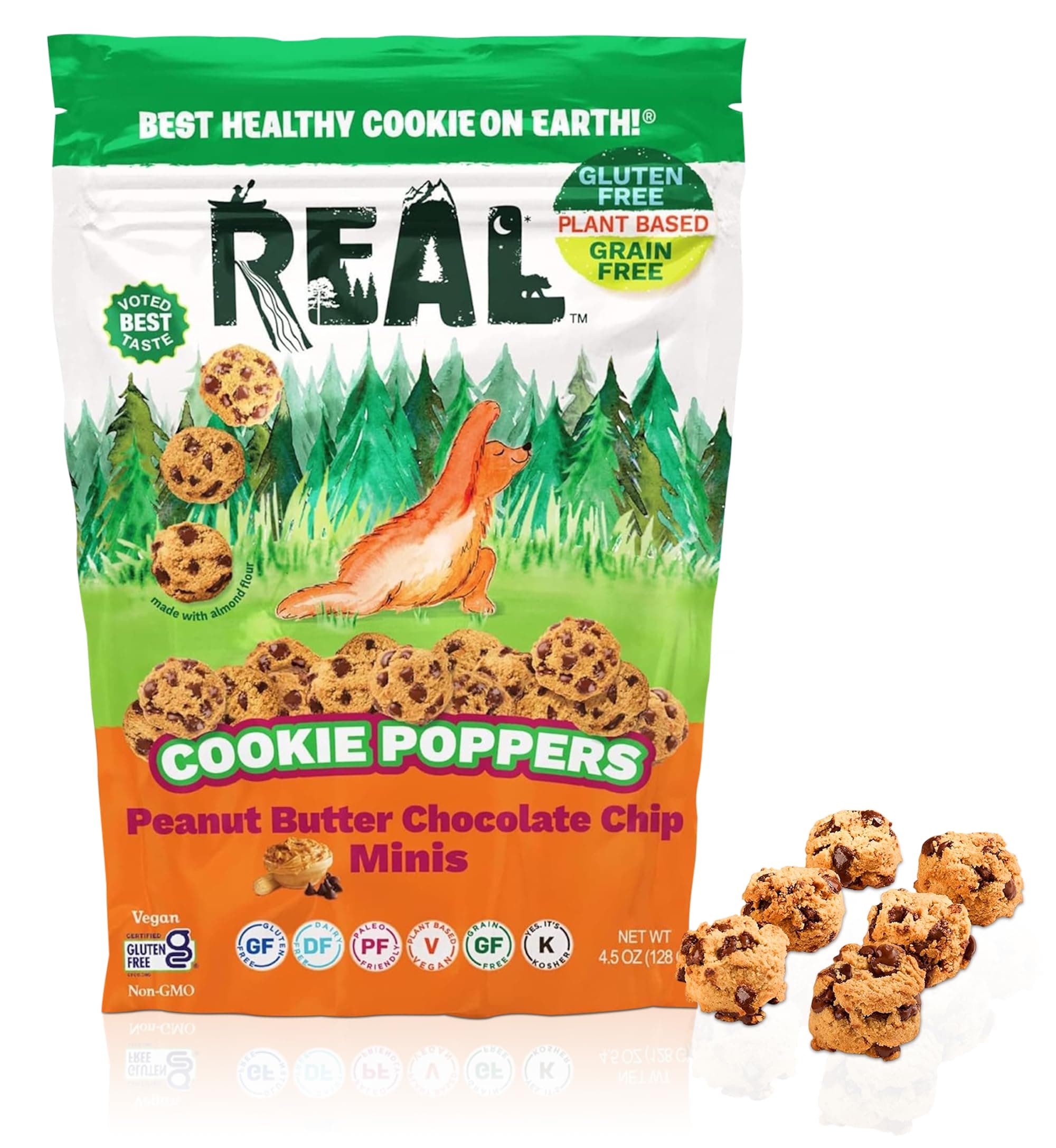 REAL Peanut Butter Chocolate Chip Mini Cookie Poppers – Bite-sized Gluten Free Semi Soft Baked Cookies – Dairy Free, Vegan, Kosher, Paleo – Delicious Mini Peanut Butter Chocolate Chip Cookies (4.5 oz)