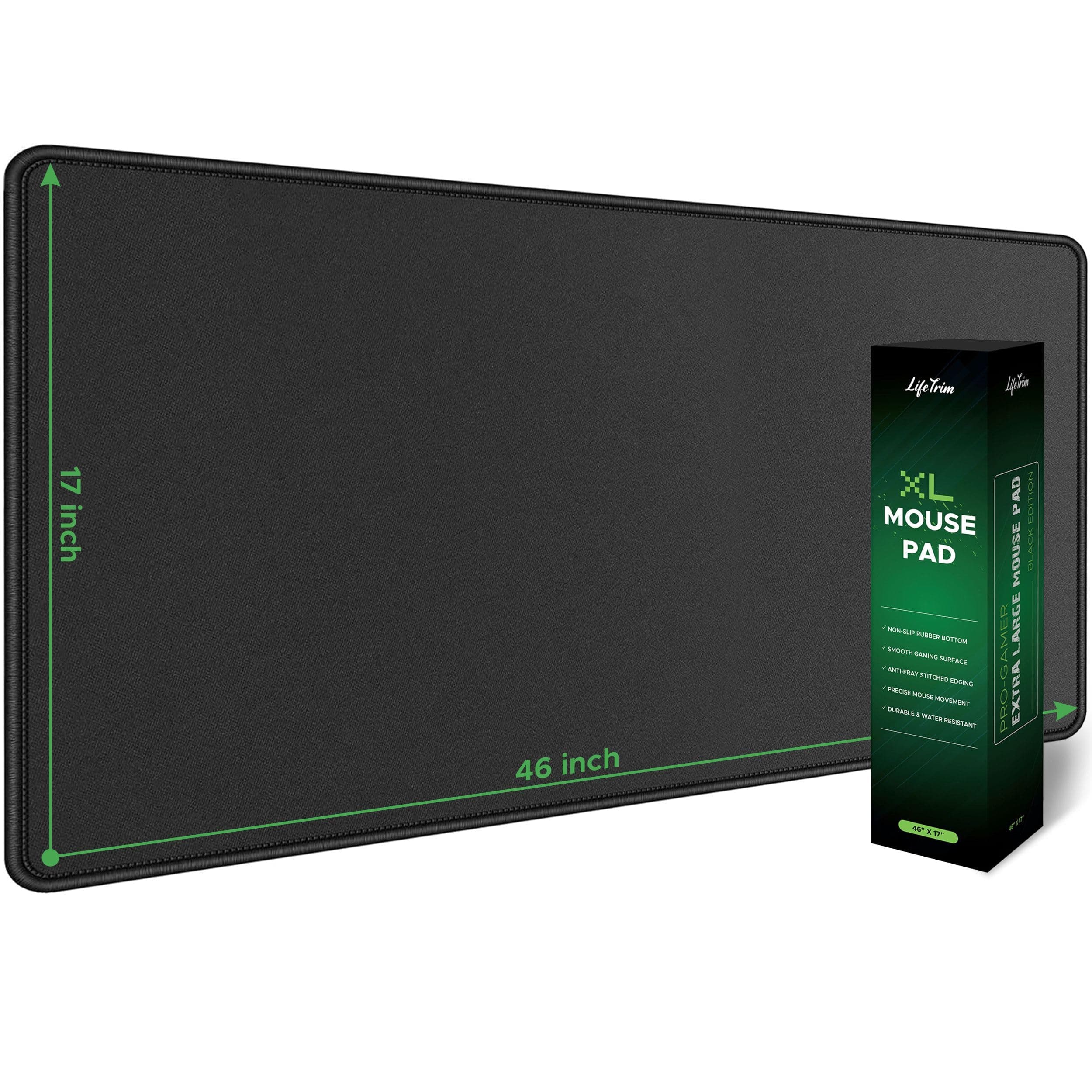 Extra Large Black Gaming Mouse Pad, 46" x 17", 5mm Thick, Non-Slip Base