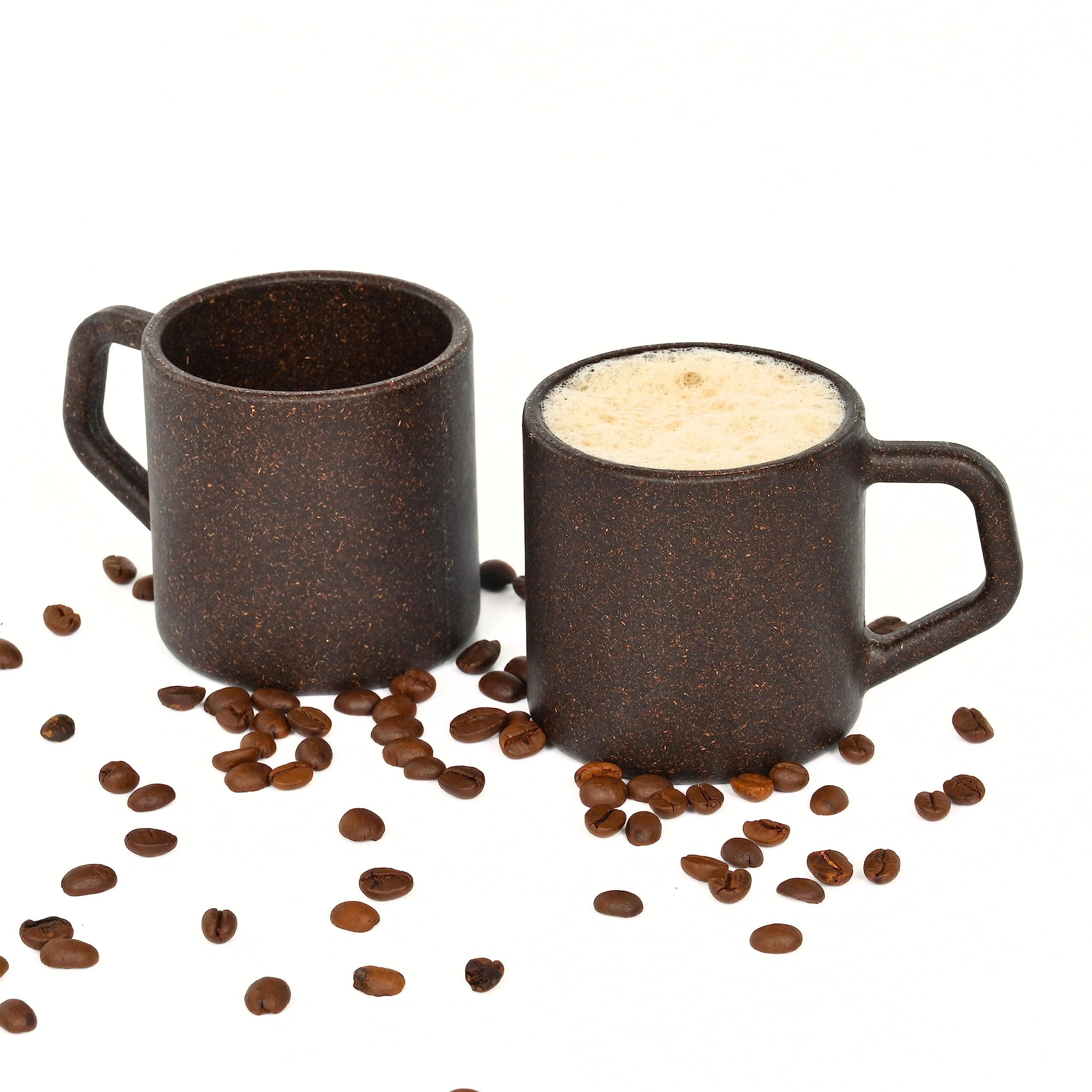 Eha Earth-Friendly Comfy Coffee Cup Set of 2 | 6.7 oz | Made with Rice Husk & Bamboo Fibers | Microwave Safe | for Hot & Cold Coffee Mug, Tea & Milk | Natural Matte Finish (Pack of 2,Coffee)