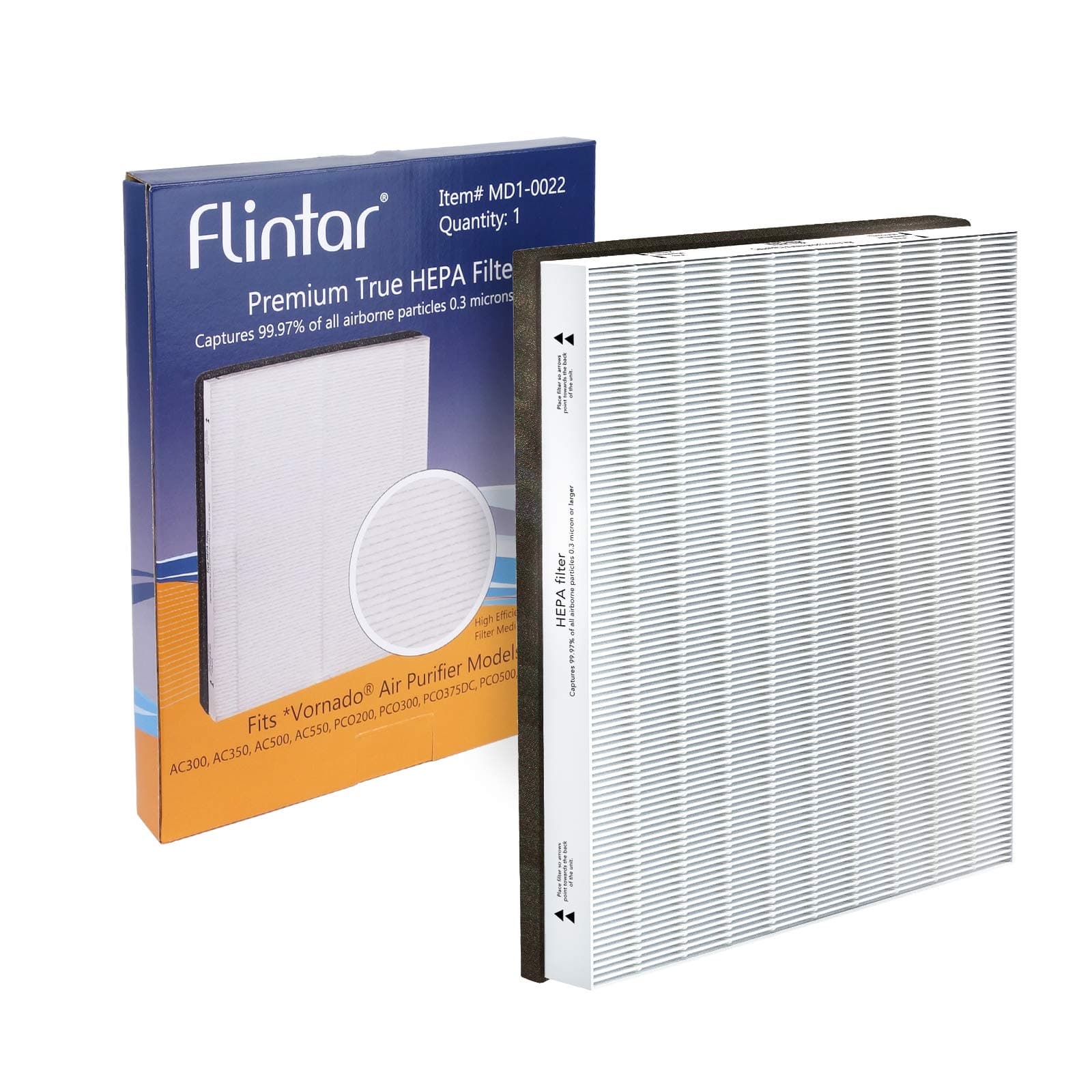Flintar MD1-0022 True HEPA Replacement Filter, Compatible with Vornado Air Cleaner Purifier Model AC300, AC350, AC500, AC550, PCO200, PCO300, PCO375DC, PCO500 and PCO575DC (1-Pack)