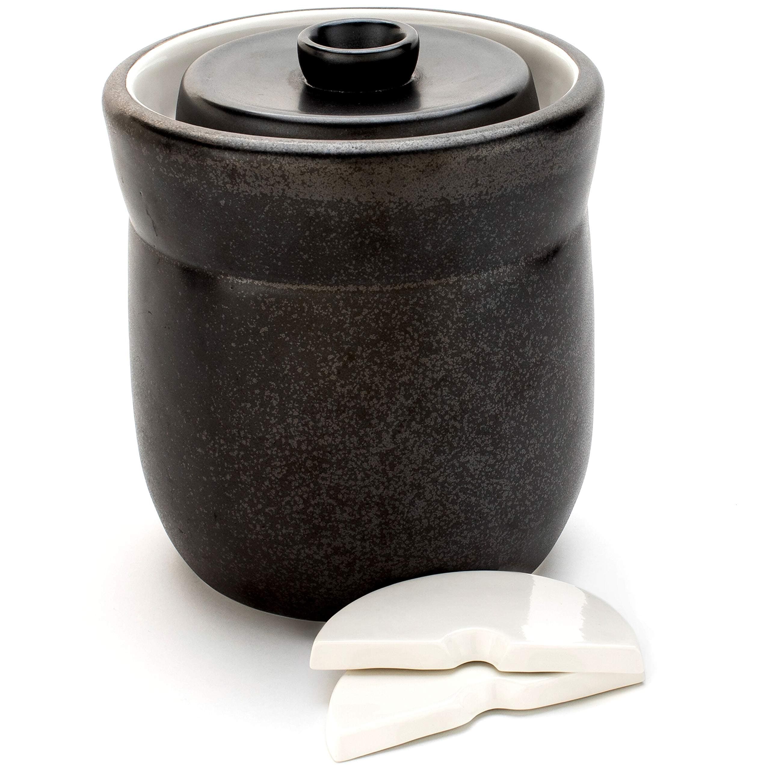 TOMO Fermentation Crock with Weights 3L - Ceramic Fermenting Kit - Water Seal Fermentation Jar Sauerkraut Fermenter - 3 Liter (1 Gallon)