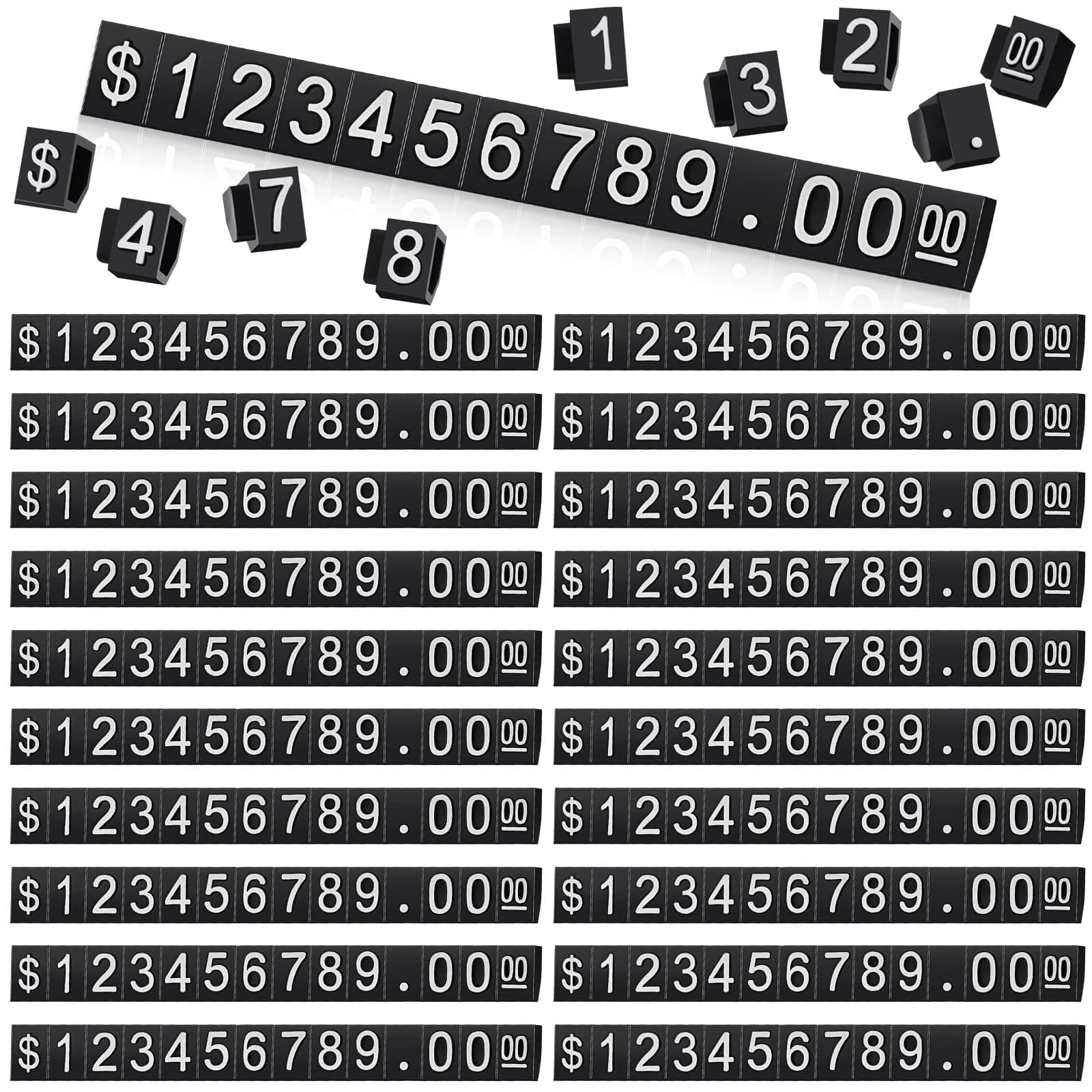 Qunclay 50 Sets Price Cube Kit - Number Letter Adjustable Tag Stand Label for Retail Shop Jewelry Display (Black, White)