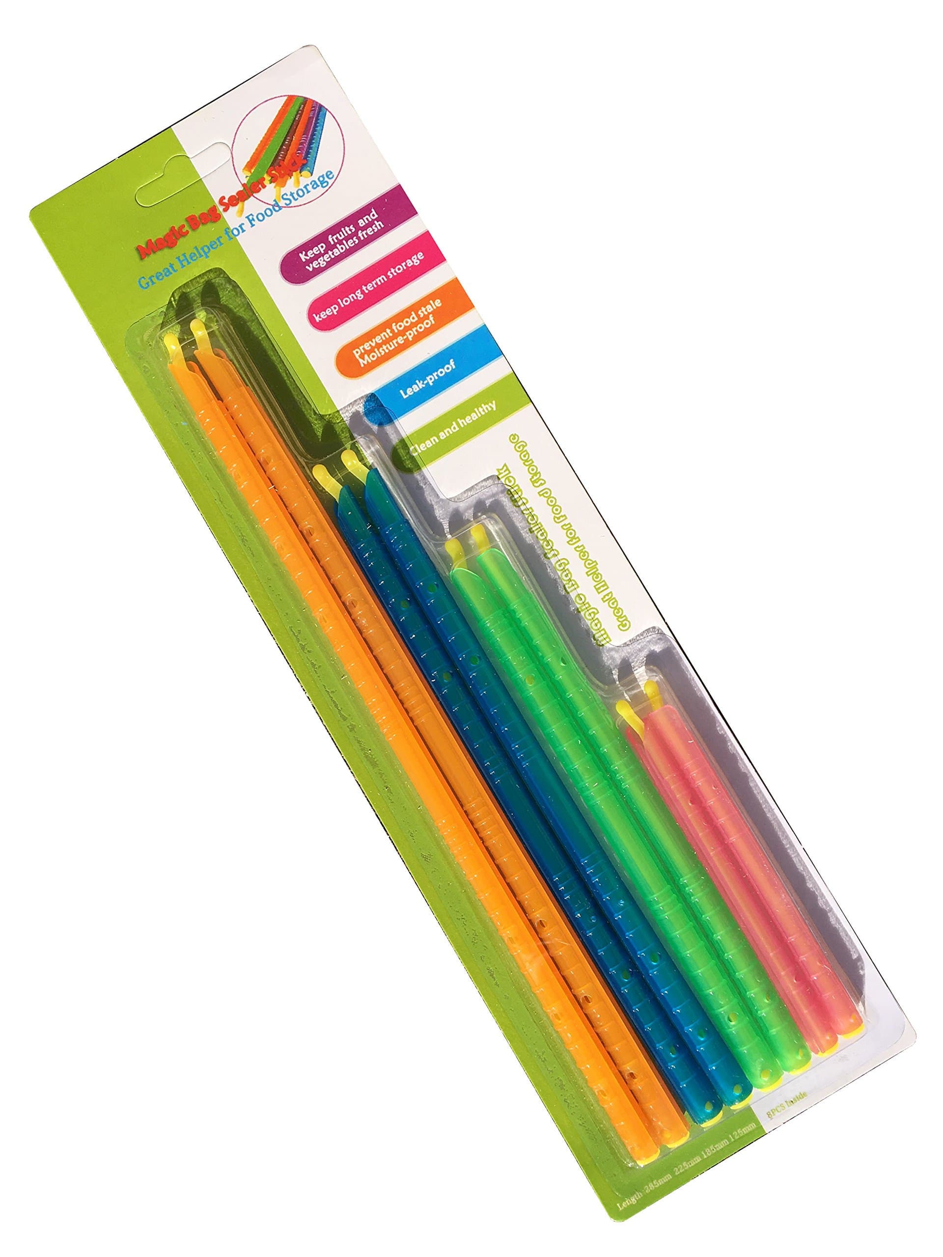 Magic Plastic Bag Sealer Clips Sticks – (8pcs.) – Keep Your Food Fresh With Air & Water-Tight Bag Seal. Prevent Stale Food & Freezer-Burn/Reusable/Great For Food Storage/Save Space/Great Gifts