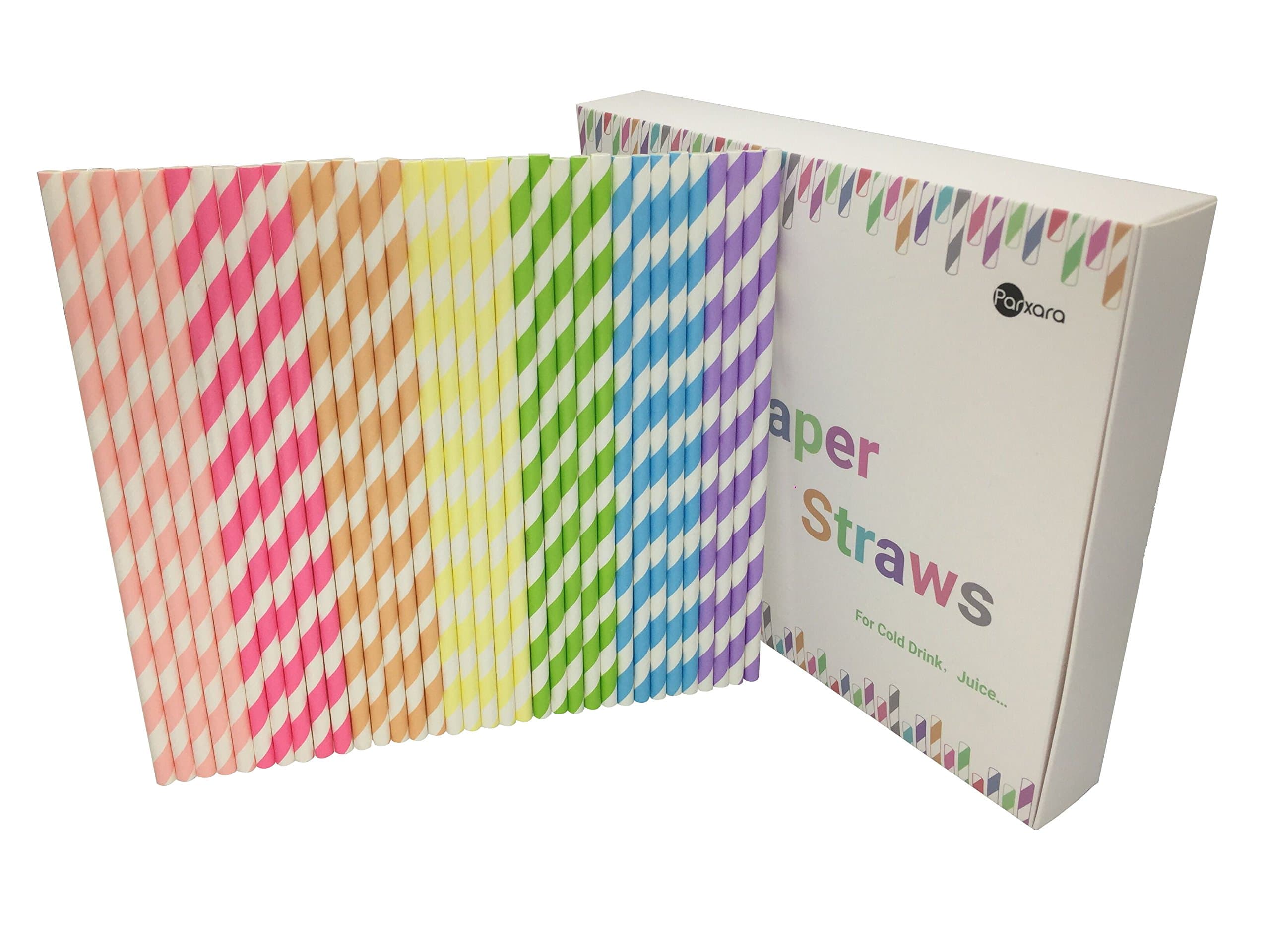 Straws Paper 175Pcs with Recycable Packaging Drinking Straws Decorations for Party Birthday Wedding Baby Shower Valentine in 7 Bright Multi-Color Rainbow