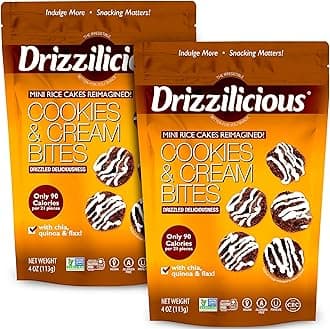 Drizzilicious Mini Flavored Rice Cakes Cookies & Cream - Rice Crisps, Healthy Snack for Adults and Kids, Vegan, Gluten Free Snack, Allergen Free, Only 90 Calories Per 21 Pieces - 4 oz (Pack of 2)