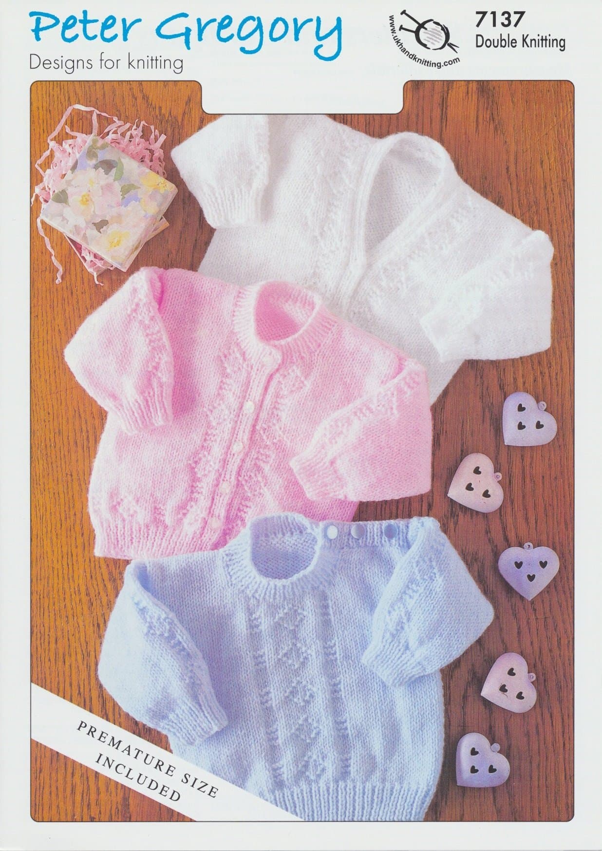 Peter Gregory Double Knitting DK Pattern Sweaters & Cardigans Including Premature Size (7137)