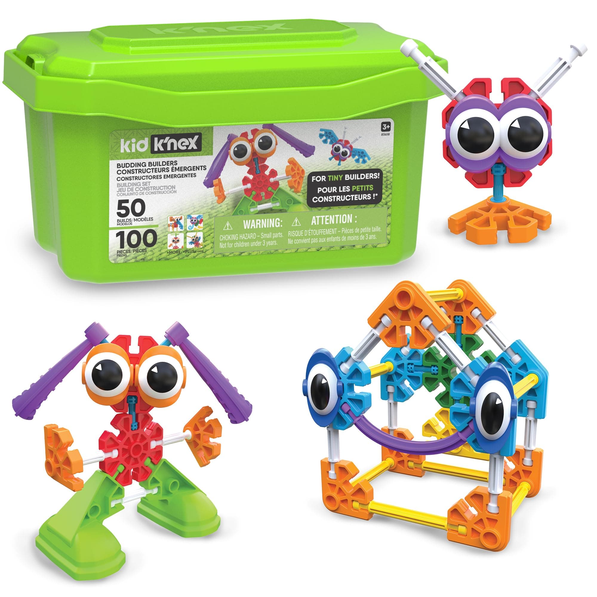 Kid K'NEX | Budding Builders Set 50 Model | Kids Craft Set with 100 Pieces, Educational ,Fun Building Toys for Boys and Girls, Construction Toys for Ages 3+ | Basic Fun 85618