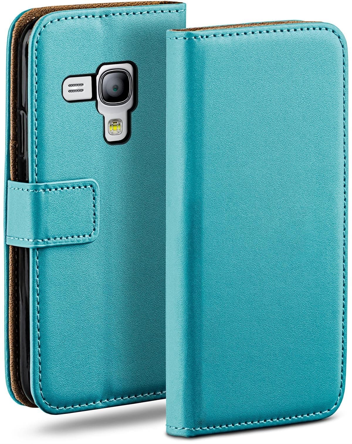 Book Case for Samsung Galaxy S3 Mini Mobile Phone Case with Card Slot, Folding 360 Degree Protective Case, Flip Case Cover, PU Leather Mobile Phone Case, Turquoise