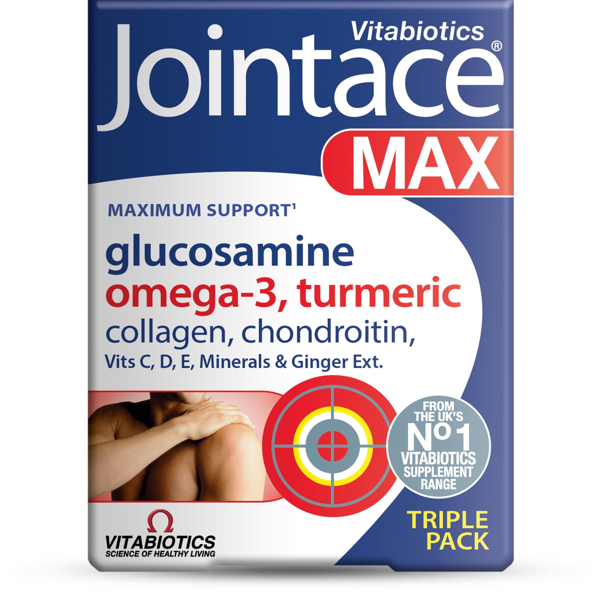 Jointace Max - Maximum Joints & Cartilage Support - Includes Turmeric, Glucosamine & Chondroitin, Omega-3, Ginger & Collagen