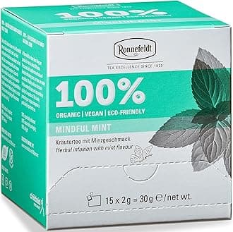 100% Mindful Mint – German Herbal Tea with Mint, Spearmint & Peppermint – Loose Leaf in 15 Individually Wrapped Bags – Naturally Caffeine-Free