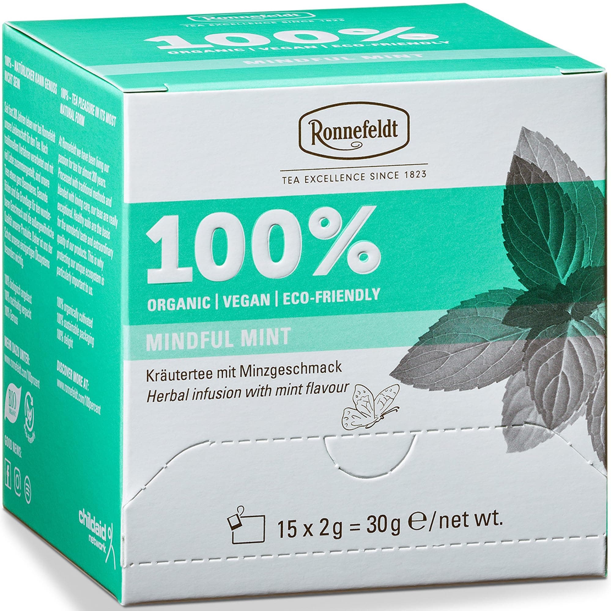 100% Mindful Mint – German Herbal Tea with Mint, Spearmint & Peppermint – Loose Leaf in 15 Individually Wrapped Bags – Naturally Caffeine-Free