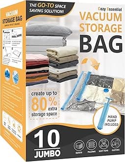 10 Jumbo Vacuum Storage Bags, Space Saver Bags Compression Storage Bags for C...