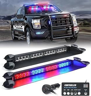 LUMENIX LED Emergency Dash Strobe Lights Bar w/Controller Windshield Visor Safety Warning Traffic Caution Lightbar Deck Split Flashing Light for Police Cop Patrol Vehicles Trucks - Red Blue