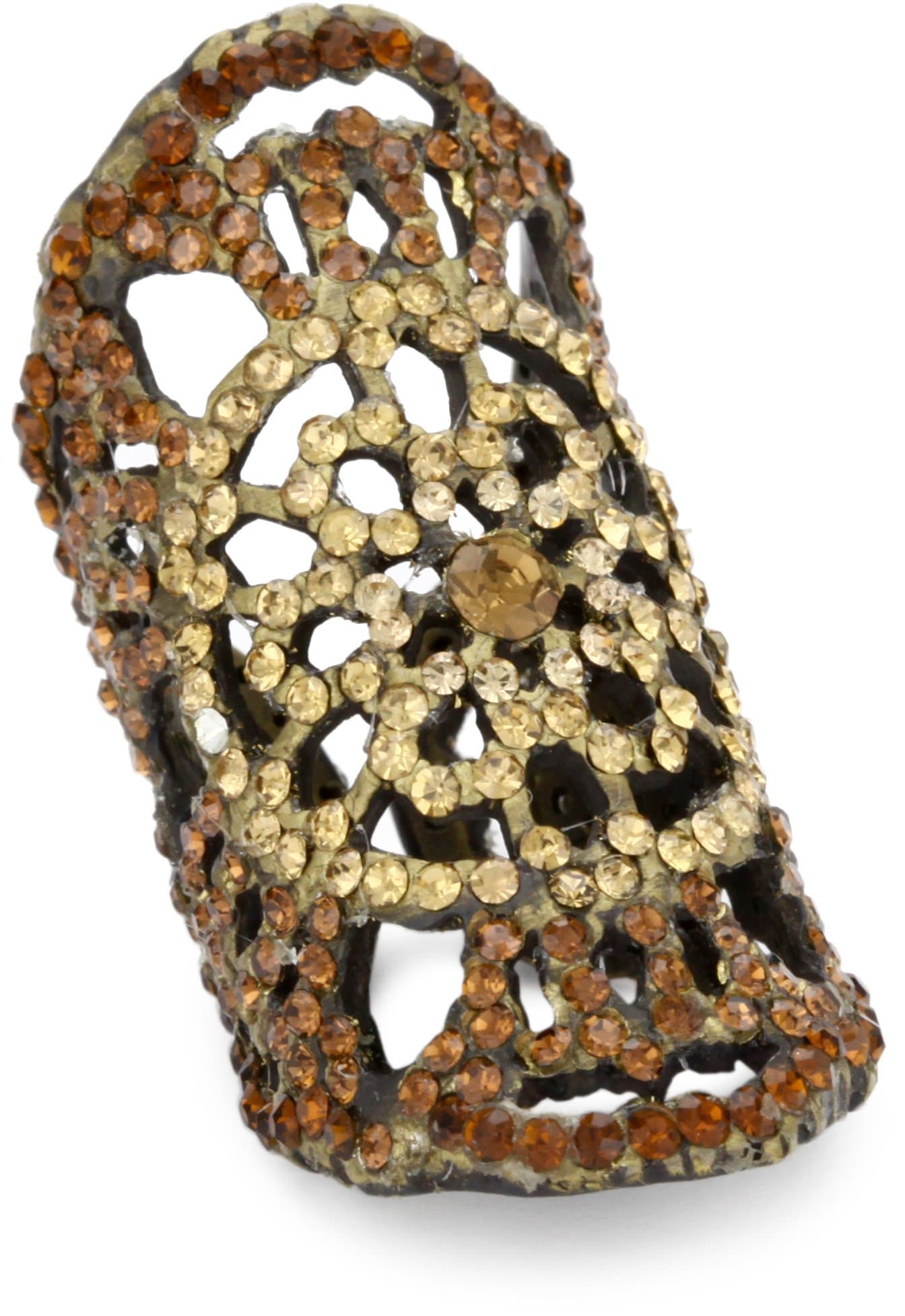 Burnished Gold Filigree Adjustable Crystal Ring