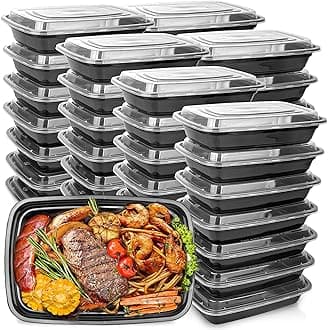 50-Pack Food Prep Containers, 1000ML/ 34 OZ Microwavable Food Storage Containers with Lids, Reusable Plastic lunch Containers Lunch Boxes- Stackable, Reusable Dishwasher Safe