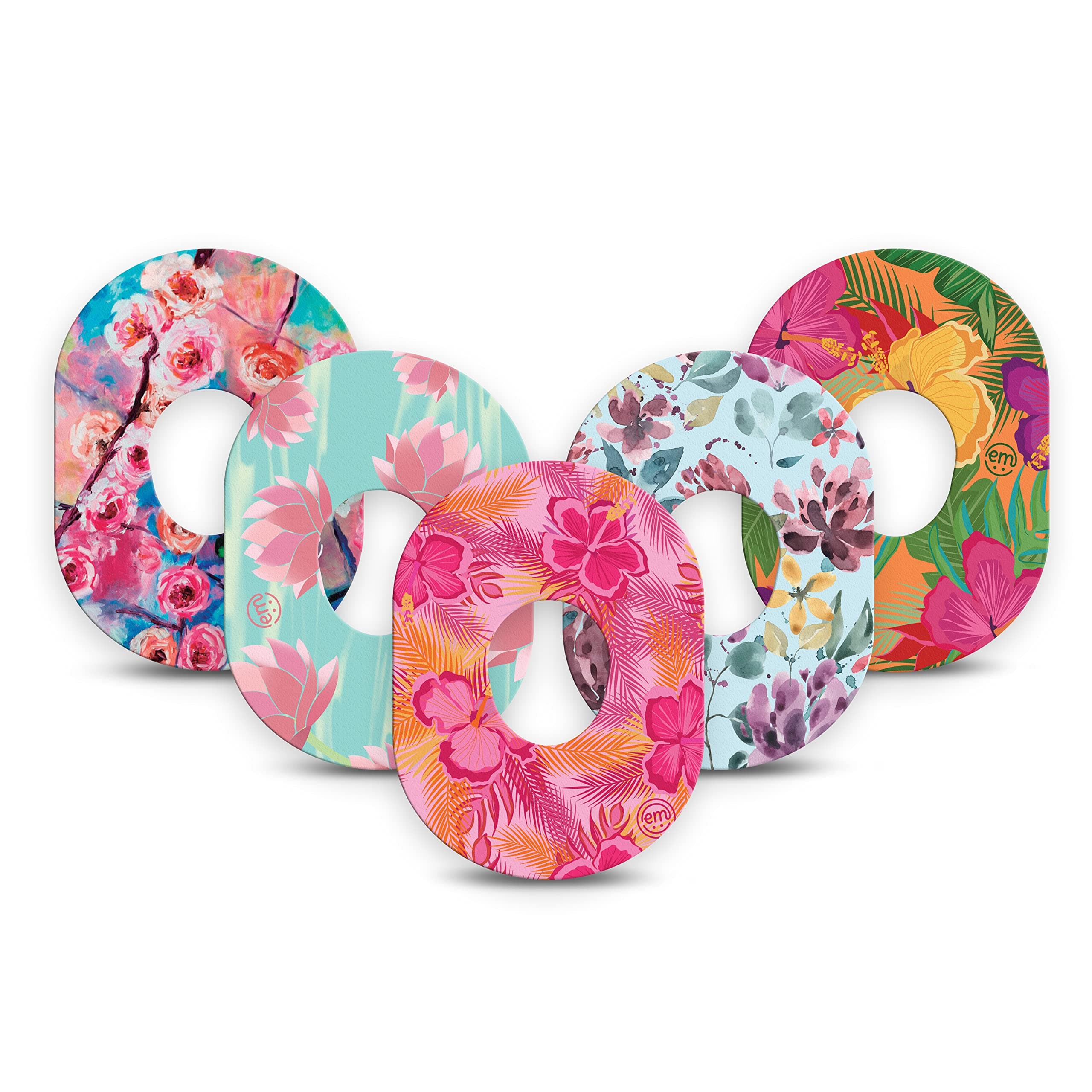 ExpressionMed - Adhesive Patches for Dexcom G7 and Stelo (5-Pack) - Made in The USA, Waterproof, Split Backing, CGM Tape (Colorful Floral Variety Pack)