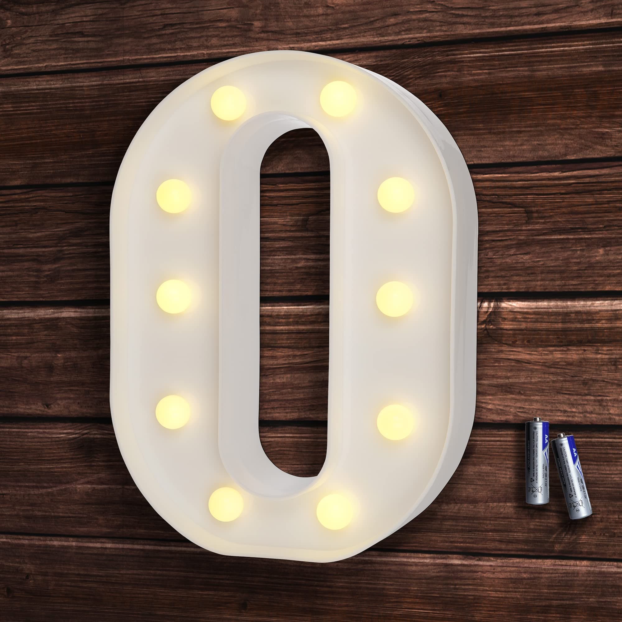 bemece LED Alphabet Letter Lights, Decorative Warm Plastic Light up Letters - Letter O
