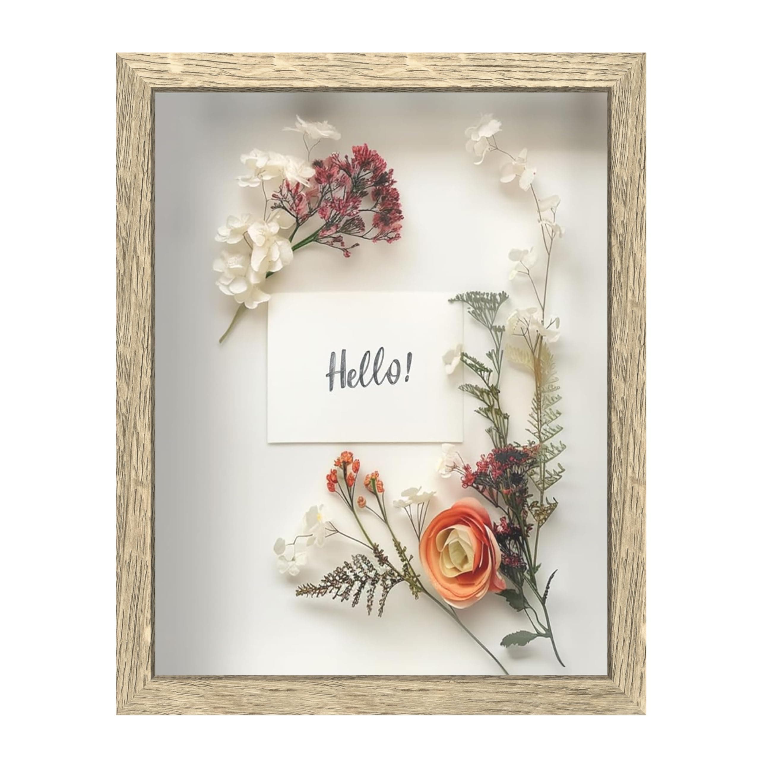 FrameWorks 11" x 14" Driftwood Shadow Box Frame - Soft Felt Backing, Tempered Glass and Includes Elegant White Ball Push Pins