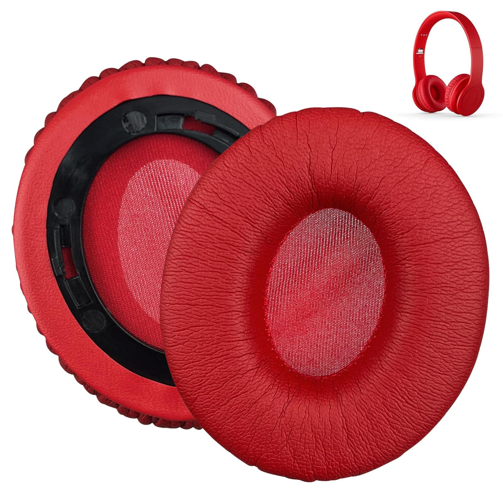 Learsoon Replacement Earpads Solo HD Headphone Ear Cushions Compatible with Beats by Dr. Dre Solo 1.0 Wired Headphones (Red)
