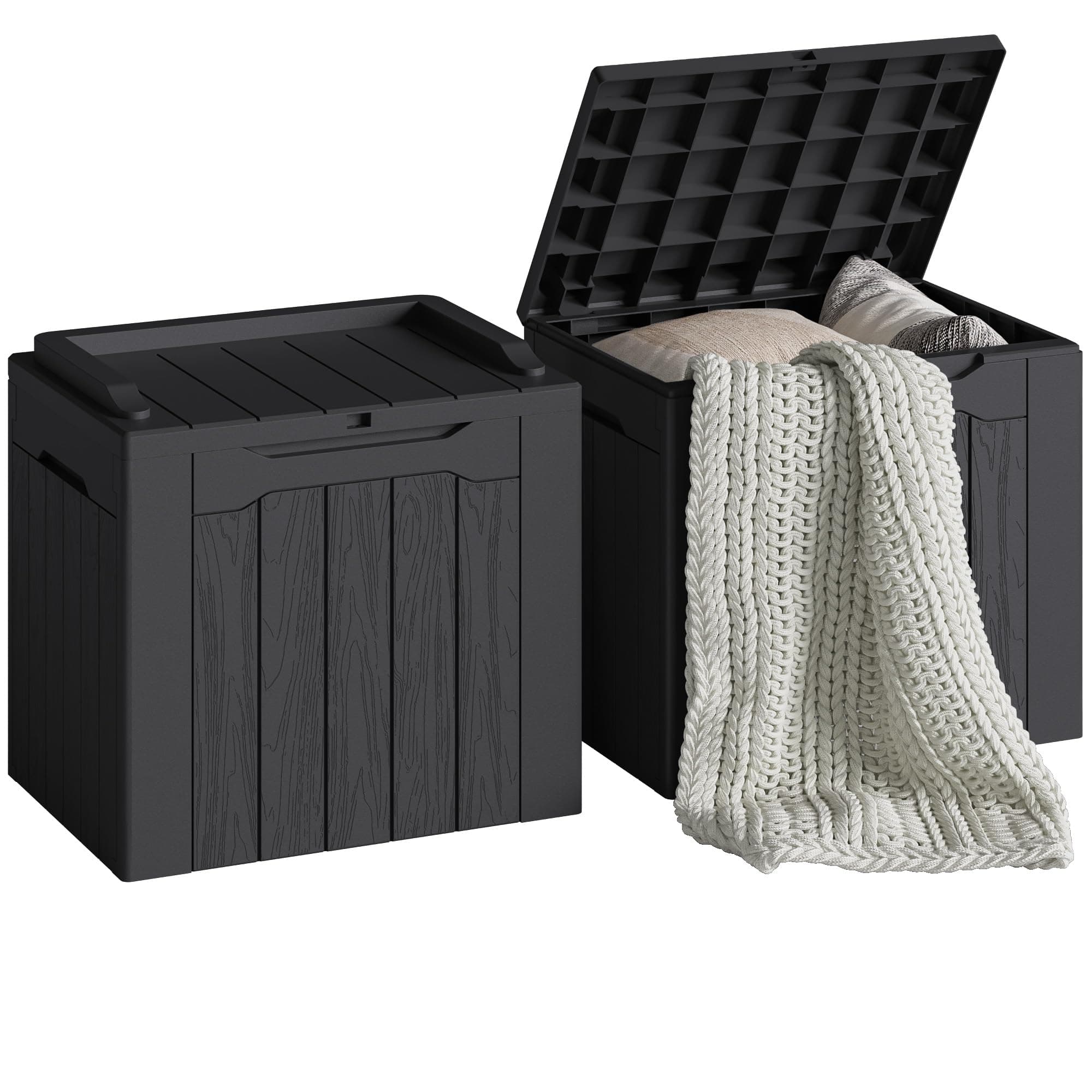 Devoko 30 Gallon Resin Deck Box 2 Pack Outdoor Indoor Waterproof Storage Box for Patio Furniture Pool Accessories Storage for Cushion Garden Tools (Black, 2 Pack)