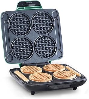 Multi Mini Waffle Maker: Four Mini Waffles, Perfect for Families and Individuals, 4 Inch Dual Non-stick Surfaces with Quick Release & Easy Clean - Aqua