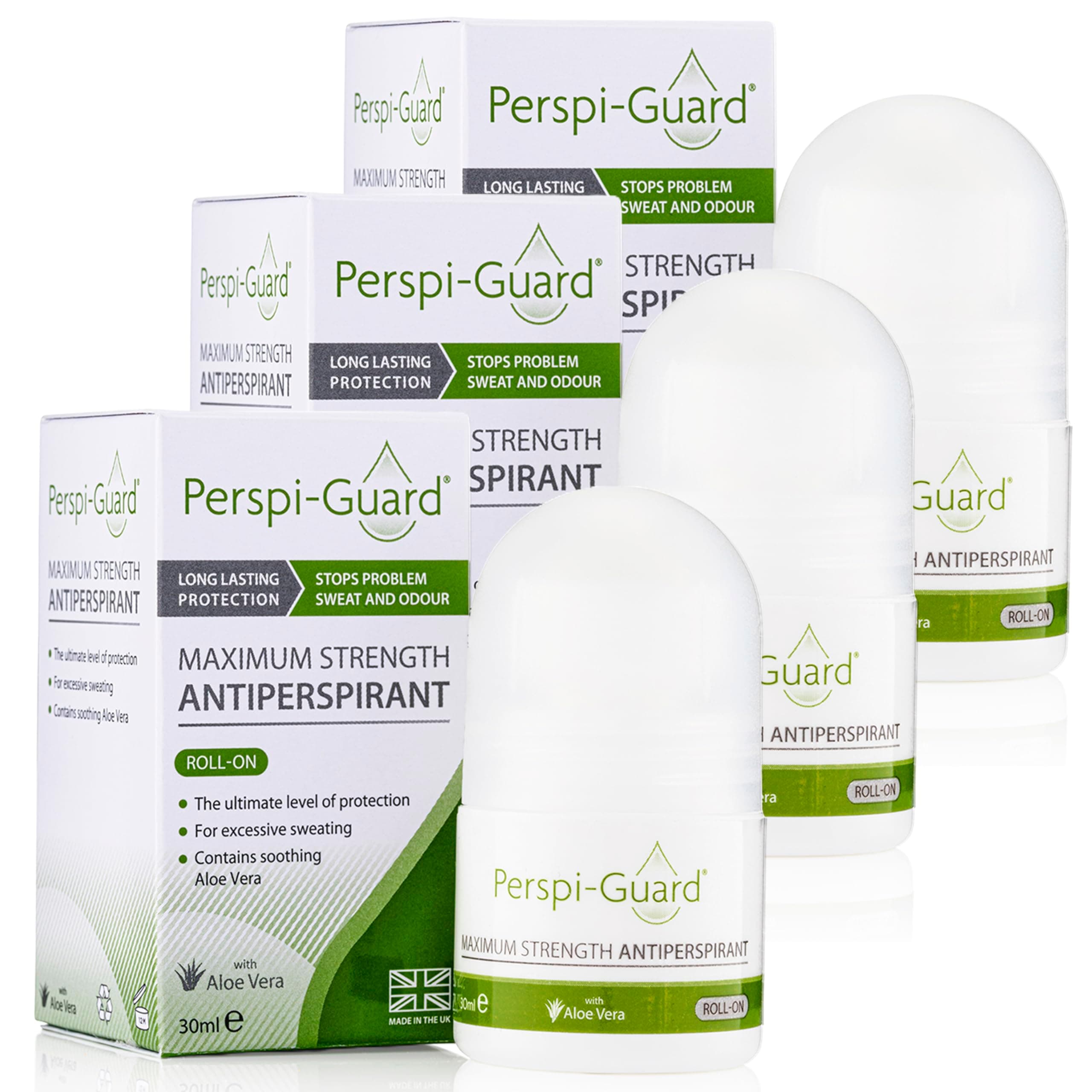 Perspi-Guard Maximum Strength Antiperspirant Roll On Deodorant for Men & Women, Excessive Sweating, Hyperhidrosis Treatment, Unscented, 30 ml, 3-Pack