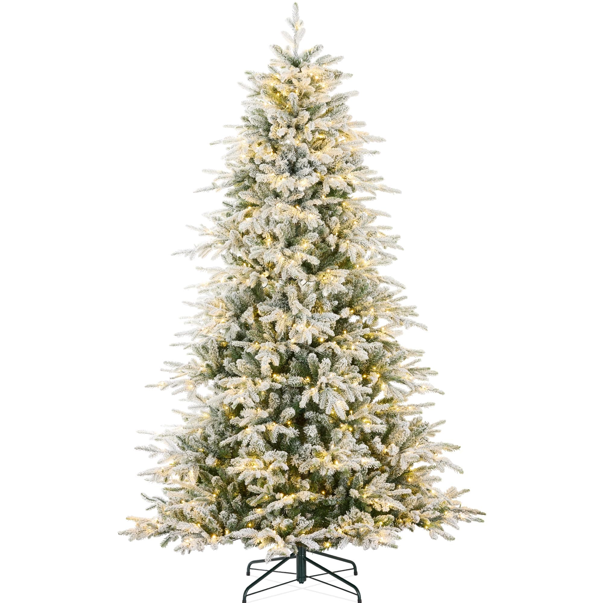 Full Flocked Aspen Christmas Tree, 7.5ft Pre-lit Realistic Noble Fir w/ 700 Glowing LED Lights, 2-in-1 White & Multicolor