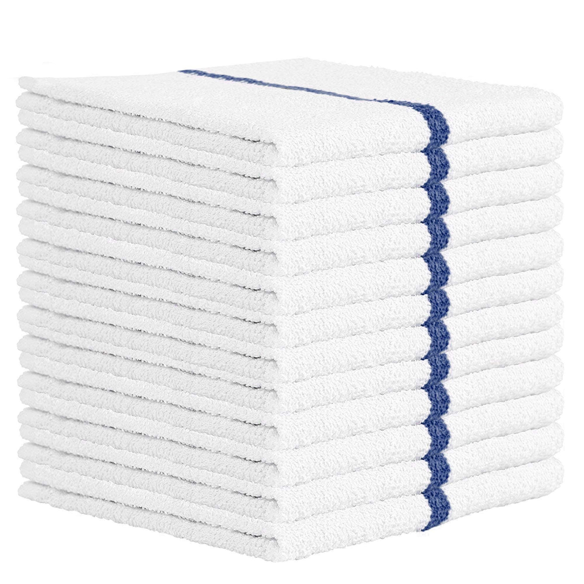 Nabob Wipers Kitchen Bar Mop Terry Towels 12 Pack - 100% Cotton - Size 14x17 - Perfect for Your Home, Kitchen, Bathroom, Bars, Restaurants & Auto - Super Absorbent (Blue Stripe)