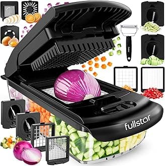 Fullstar Vegetable Chopper & Cutter - Slicer Dicer Spiralizer with Container for Food Veg Onion Cucumber Tomato Salad Potato French Fry - Kitchen Gadgets & Accessories (PRO 9-in-1, Black)