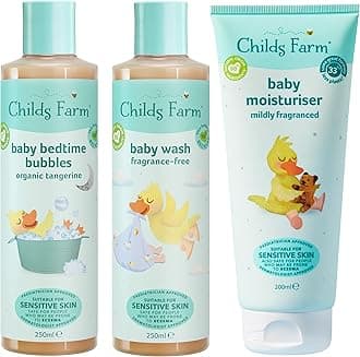 Childs Farm | Baby Regime Bundle | Baby Moisturiser 200ml, Baby Wash and Baby Bubbles 250ml | Suitable for Newborns with Dry, Sensitive and Eczema-prone Skin