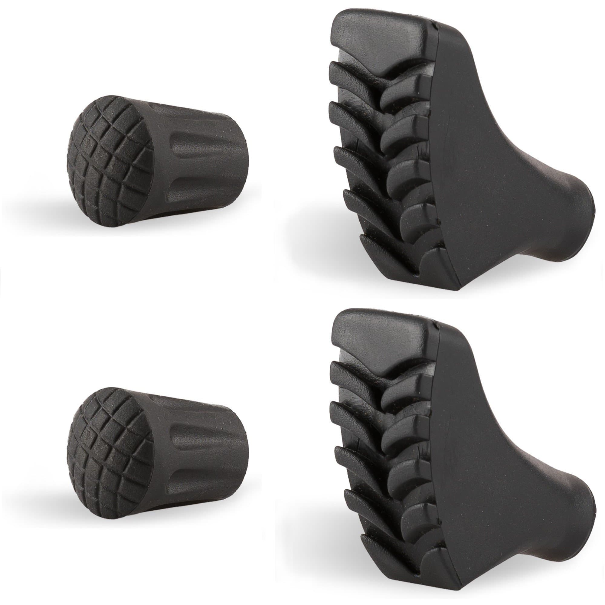 Trekking Walking Pole Replacement Tips Made of Premium Durable Rubber/Hiking Staff Tips for Pavement, Rocks, Gravel/Shock Absorbing, Better Grip, Traction and Stability - Set of 4 Pieces