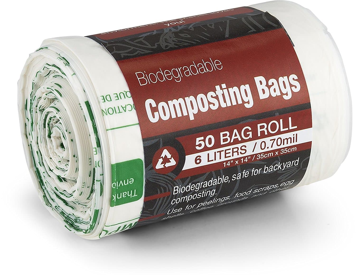 Kitchen Maestro Biodegradable Food Waste Compost Bag and Liner, Roll of 50 Bags (6 Liter Capacity) - Safe for home/backyard composting.