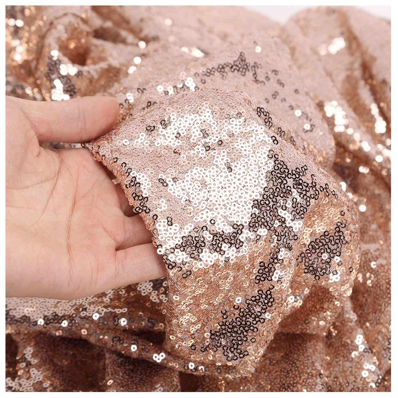 Champagne Gold Embroidery Sequin Fabric by The 2 Yards Sequin Sewing Lace Net Sequin Fabric Selling for Wedding Costumes Sequin Knit Fabric Kitchen DIY
