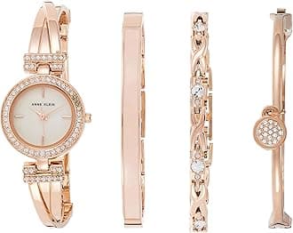 Anne Klein Women's Crystal Accented Bangle Watch and Bracelet Set