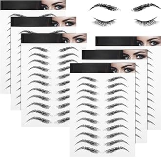 6 Sheets 4d Hair-like Waterproof Eyebrow Tattoos Stickers Transfers Temporary Brow Tattoo Peel off Grooming Shaping Sticker in Arch Style, 66 Pairs Black(High Arch Eyebrow)