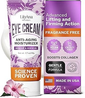 LilyAna Naturals Eye Cream for Dark Circles and Puffiness, Under Eye Cream for Wrinkles and Bags, Anti Aging - helps Improve Dryness; for Sensitive Skin - 1.7 oz - Made in USA