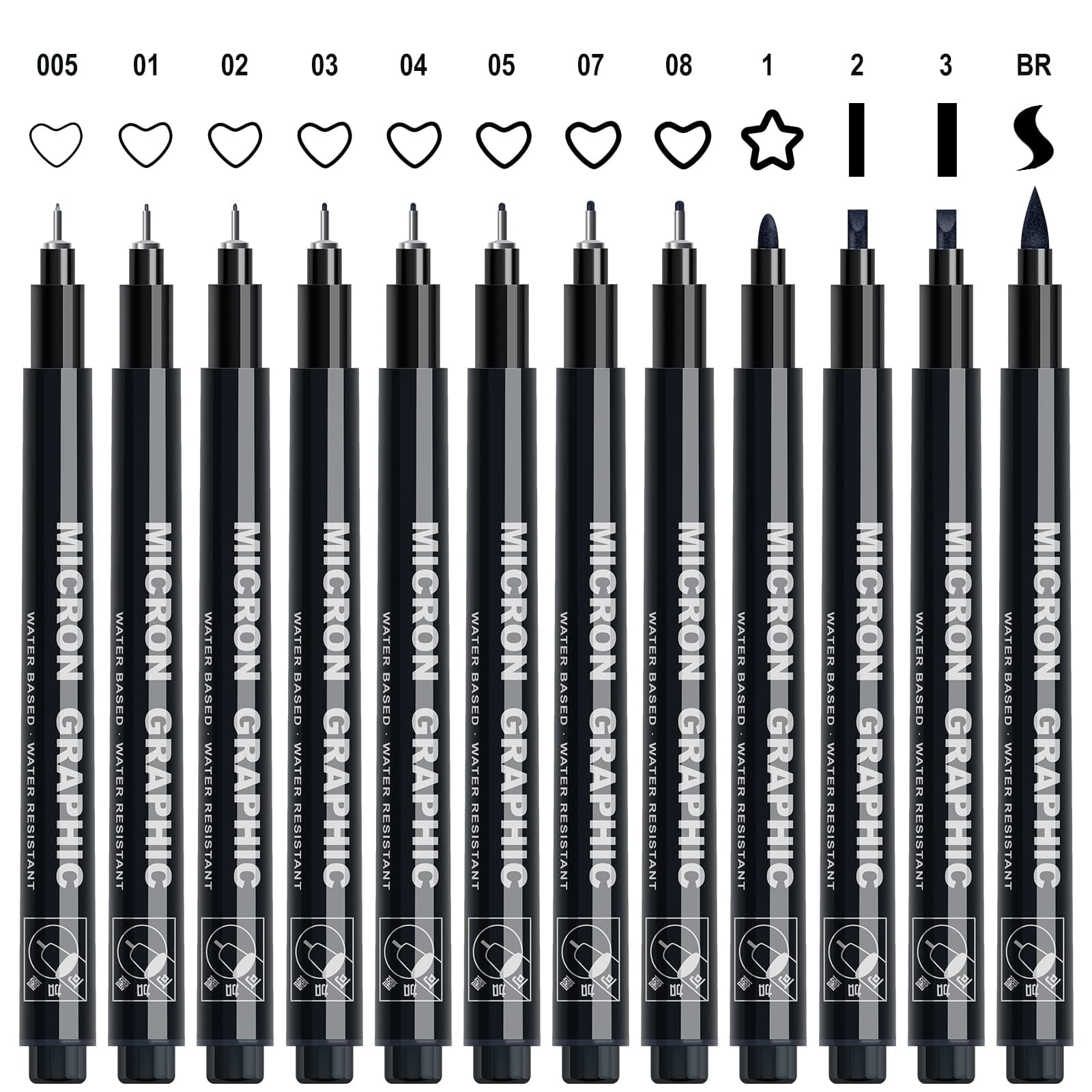 AKARUED Black Fineliner Pens, 12 Pack Fineliners Technical Drawing Micro Liner Sketch Pen for Artists, Waterproof Markers for Zentangle Illustration Manga Outline Art Supplies