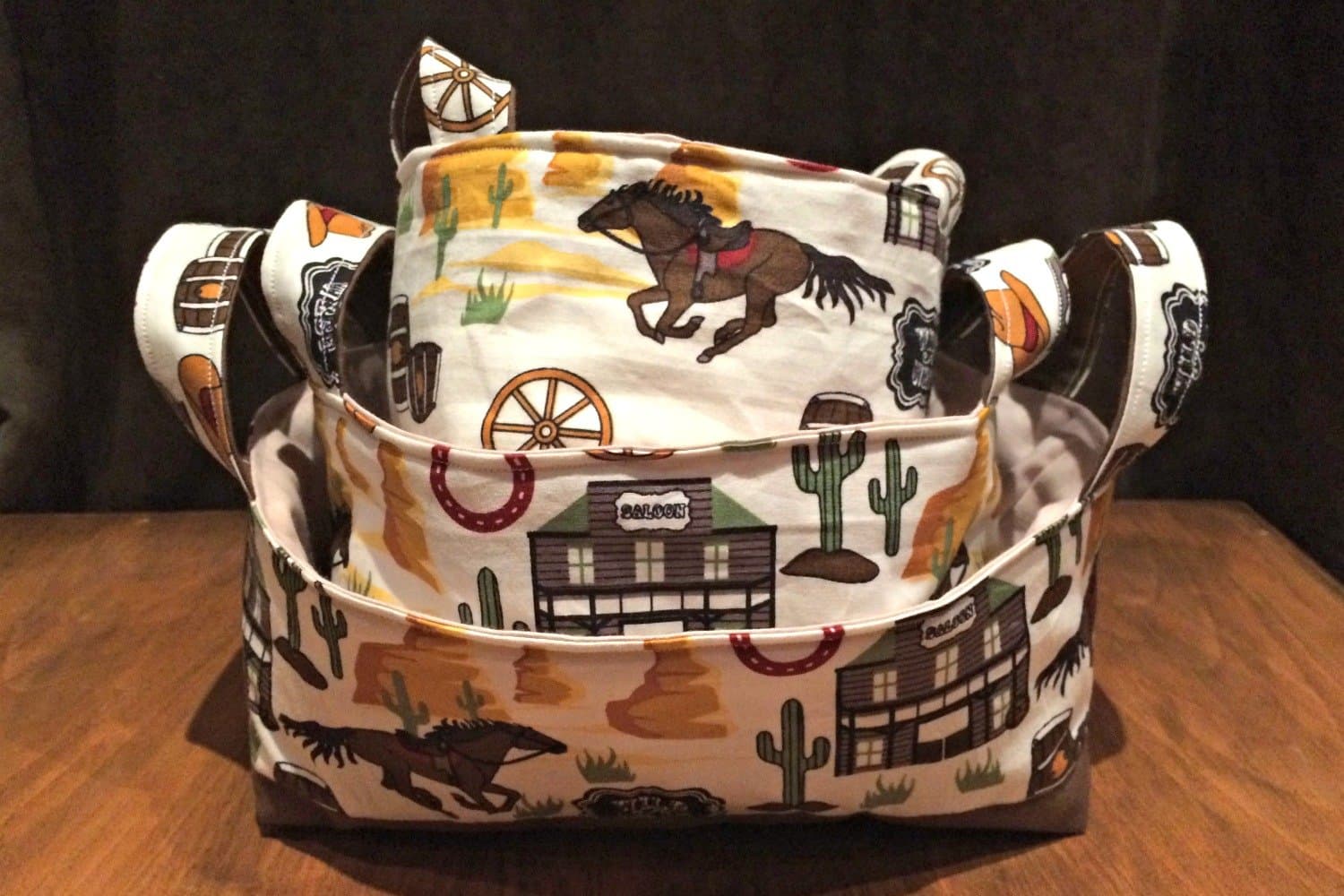 Wild West Cowboy Fabric Basket Set