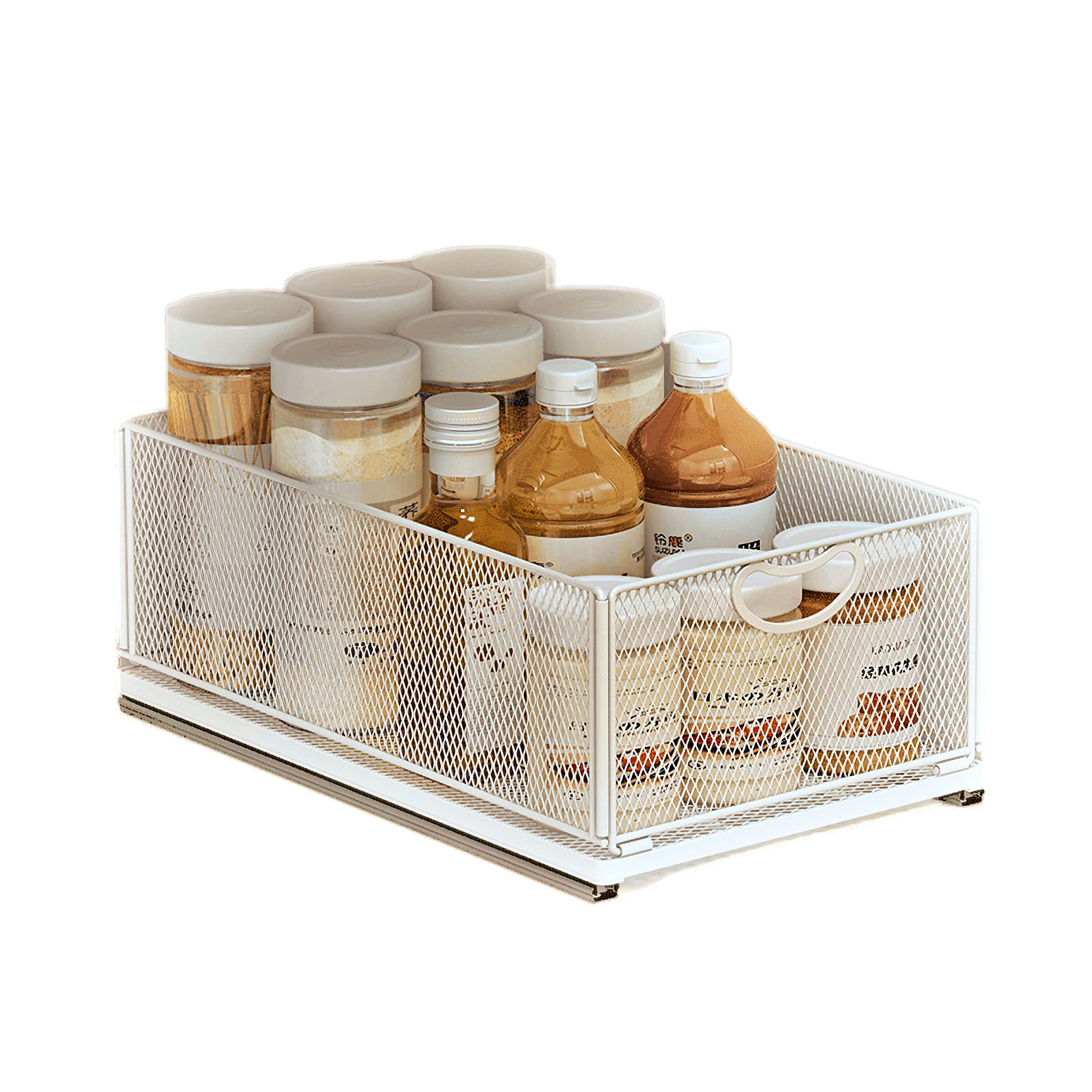 Slide Out Spice Rack - Kitchen Organizer for Easy Access to Spices and Jars, Pull Out Spice Rack, Easy to Install, Cabinet Organizer, Storage Organizer, Bathroom Organizer (Medium 40cmDx24cmWx15.5cmH)