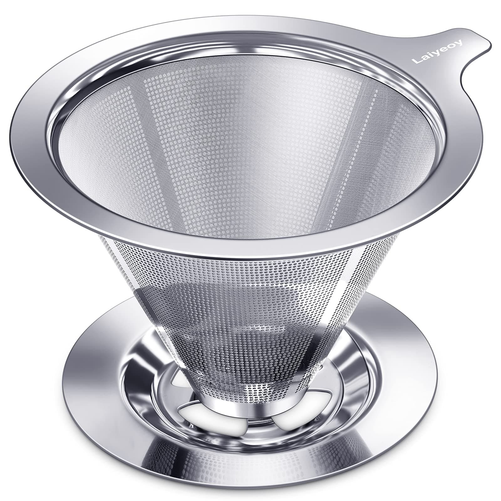 Pour Over Coffee Dripper, Paperless Reusable Coffee Filter, Pour Over Coffee Maker for Single Cup Brew, Double Mesh Design of Manual Stainless Steel Cone Filter for Perfect Extraction.
