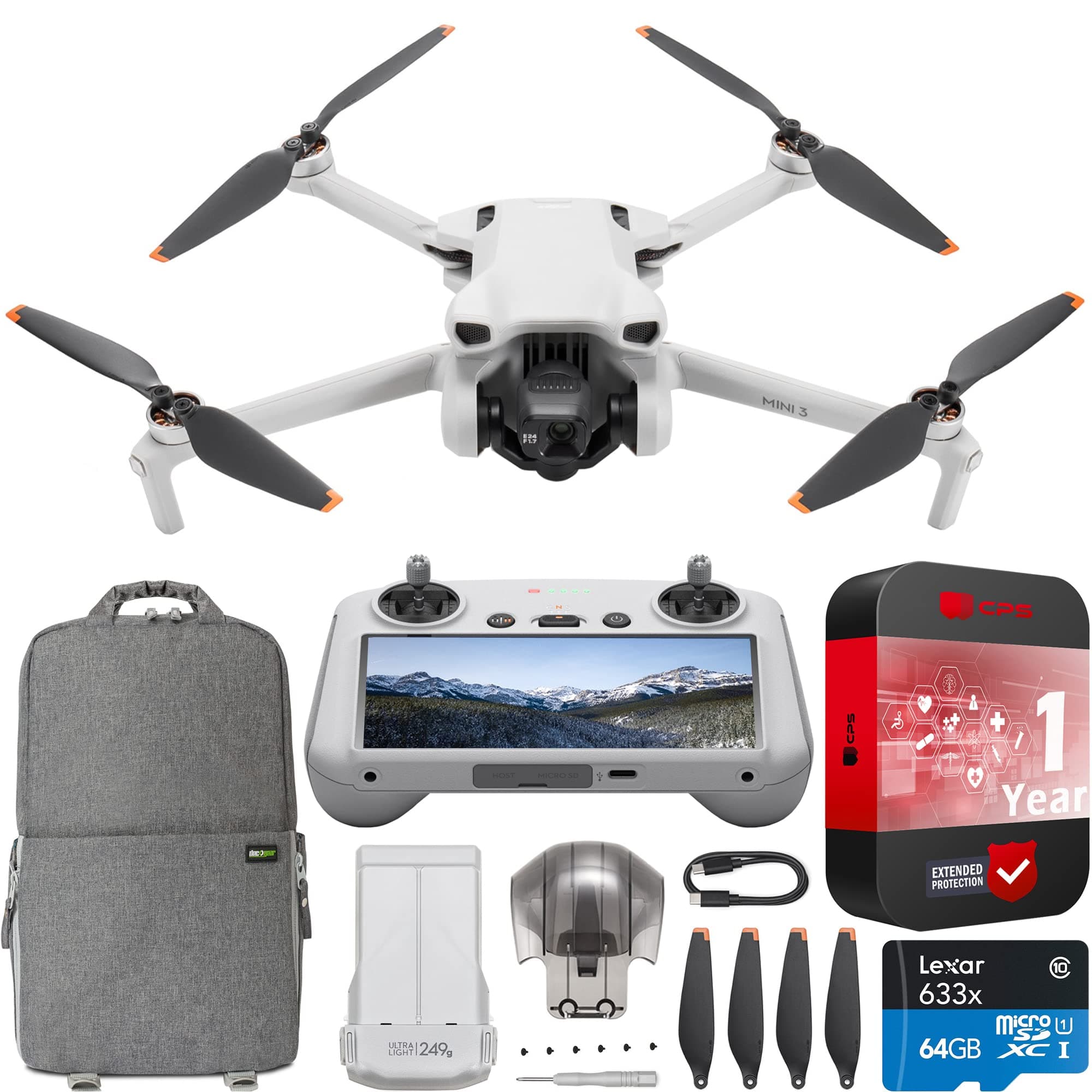 Mini 3 Camera Drone Quadcopter with RC Smart Remote Controller (With Screen), 4K Video, 38min Flight Time, True Vertical Shooting, Intelligent Modes Bundle with Deco Gear Backpack + Accessories