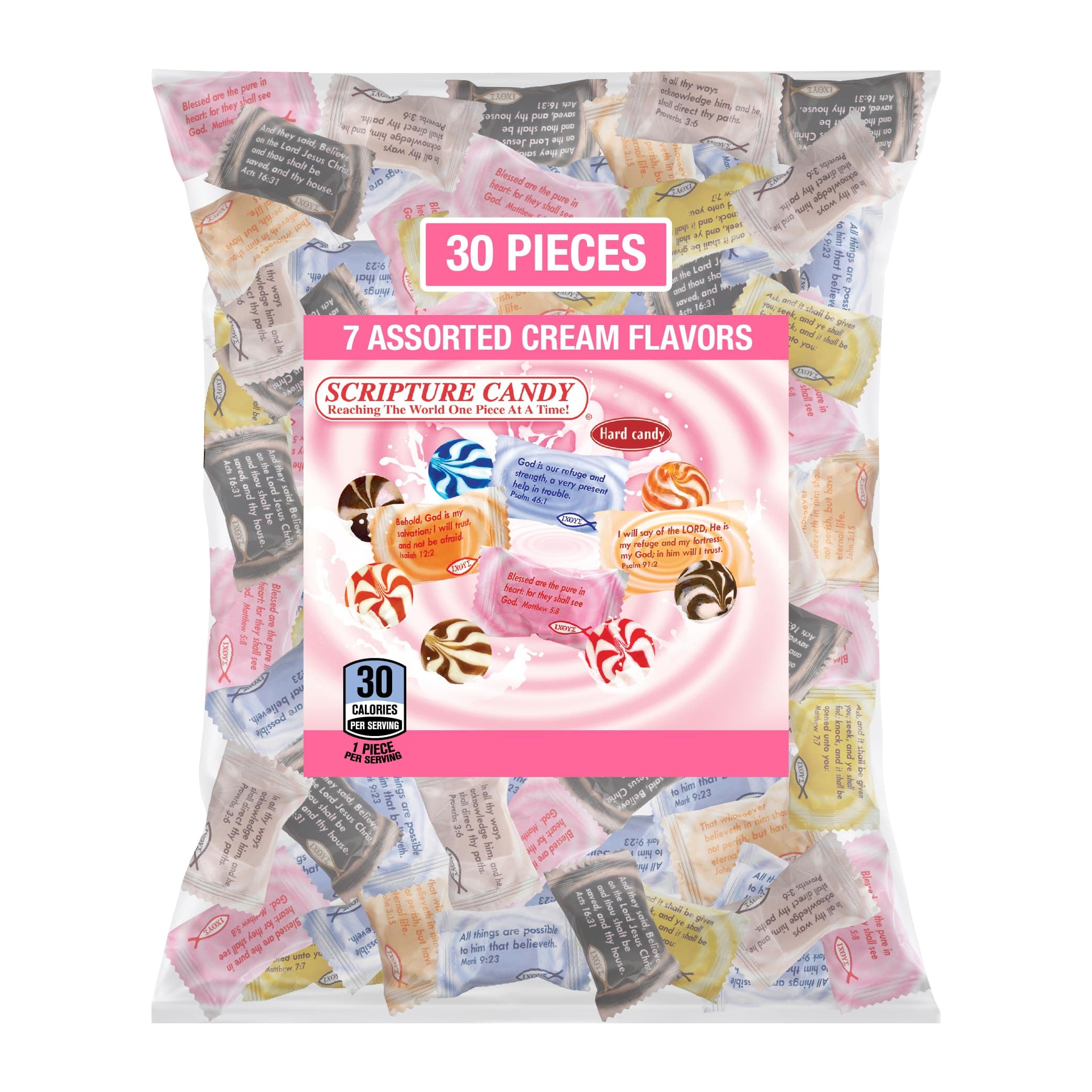 Scripture Candy, Assorted Cream Flavor Hard Candy, 30 Pieces